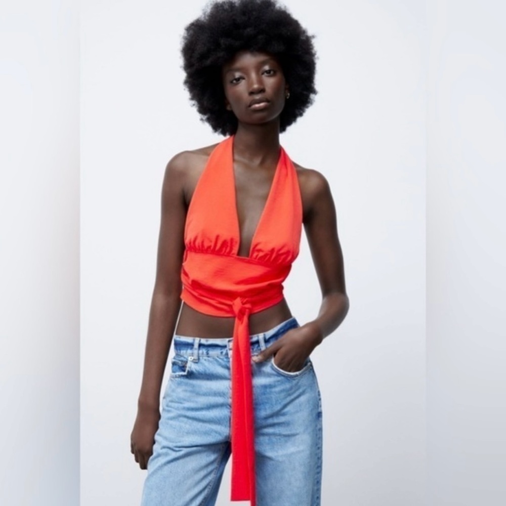 NWT ZARA Knotted Orange HalterTop